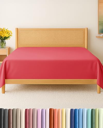 Full Size Flat Sheet - Hotel Quality Top Flat Bed Sheet Only - Ultra-Soft, Comfy, Breathable & Cooling - Fade & Wrinkle Free - Easy-Care, Stain & Shrink Resistant Bedding - Easy-Fit & Oeko-Tex - Red CGK Unlimited