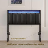 Muluflower Twin Size Upholstered Headboard with LED Lights & Charging Station, PU Upholstery, Twin Headboard Only, Height Adjustable, Attach Frame, Sturdy and Stable, Easy Assembly Muluflower