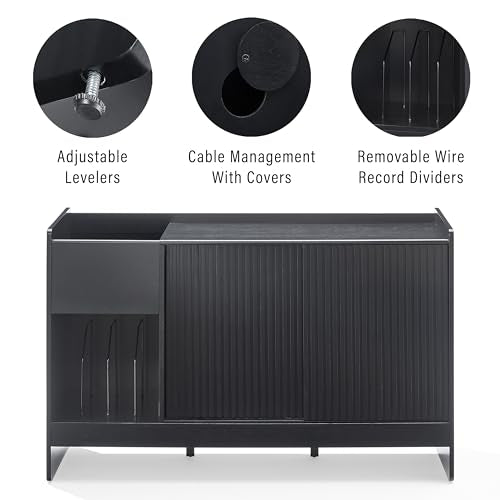 Crosley Furniture Arden Mid Century Record Storage Console Turntable Stand, Vinyl Storage Up to 315 Records, Black Crosley Furniture