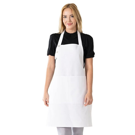 TOSHE Kitchen Apron Waterdrop Resistant Cotton Apron with adjustable Aprons for Women with Pockets 10 Color option Cooking White Apron(White) TOSHE