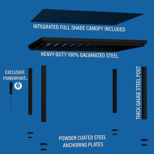 Backyard Discovery Trenton 14x12 All Season Galvanized Steel Pergola, Black, Sail Shade Soft Canopy, Rust Resistant, Support Wind and Snow, Patio, Deck, Backyard, Garden