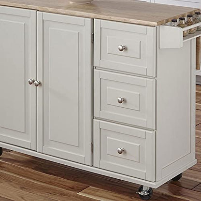 Homestyles Mobile Kitchen Island Cart with Wood Drop Leaf Breakfast Bar, Off White,Soft White, 54 Inch Width