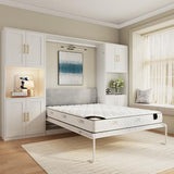 Bobve Farmhouse Murphy Bed Queen, 85" Wall Bed Folds to Save Space, Concealed Bed Frame with 2 Storage Cabinets and Wall Mounted Features for Apartment/Office/Guest Room Bobve