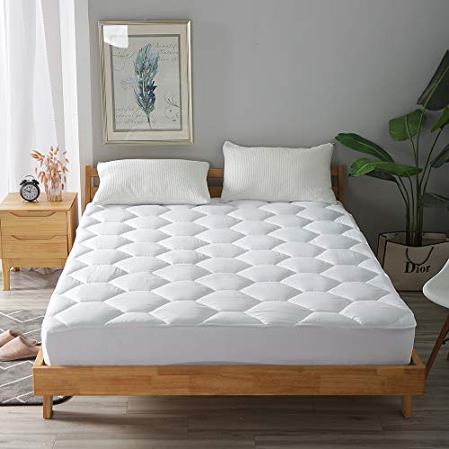 Queen Mattress Pad, 8-21" Deep Pocket Protector Ultra Soft Quilted Fitted Topper Cover Fit for Dorm Home Hotel -White Favorland