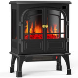 Sweetcrispy Freestanding Electric Fireplace Heater, 26”Two Door Fireplace with 3D Flame Effect, Overheating Safe Design, Energy Saving Space Heater with 12H Timer&Remote for Living Room, Bedroom,Black Sweetcrispy