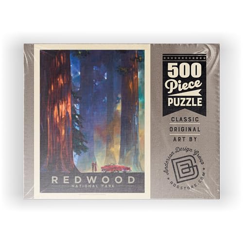 MyPuzzle Redwood National Park: Among The Giants, Vintage Poster - Premium 500 Piece Jigsaw Puzzle for Adults MyPuzzle.com