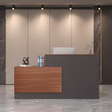 Zethvax L-Shaped Reception Desk,Large Front Desk with Keyboard Tray, Lockable Drawers & File Cabinet, Receptionist Desk for Checkout,Lobby (Right L-Walnut/Slate Gray, 71''L x 23.6''W x 41.3''H) Zethvax