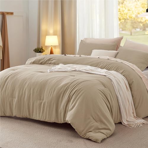 Bedsure Twin/Twin XL Comforter Set, Khaki Soft Prewashed Bedding for All Seasons, 2 Pieces GentleSoft™ Bed Set, 1 Lightweight Comforter (68"x88") and 1 Pillowcase (20"x26") Bedsure