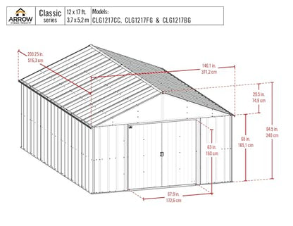 Arrow Classic Metal Shed, 12 x 17, Charcoal - WoodArtSupply