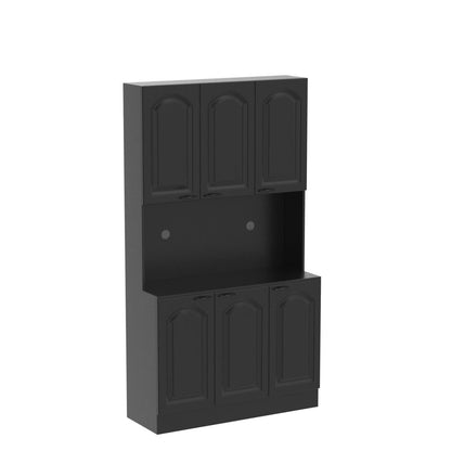 PHOYAL Kitchen Pantry, Kitchen Hutch Cabinet, Farmhouse Storage Cabinet Large Kitchen Pantry Storage Cabinet 71” Pantry Cabinet with 6 Doors and 1 Drawer for Kitchen Dining Room, Black - WoodArtSupply