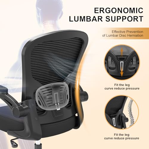 Office Chair, Ergonomic Desk Chairs 330LBS Capacity High Back Mesh Computer Chair with Flip-up Armrests, Comfy Work Chair with Adjustable Lumbar Support, Rolling Chair Synorla