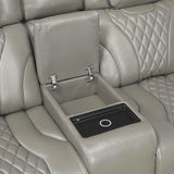 Lexicon Power Double Reclining Loveseat, Center Console/Heat/Massage/Headrest/Storage Arms/Cup Holders/LED Lights/Wireless Charging, Top Grain Leather Match Wall Hugger Recliner Loveseat, Grey Lexicon