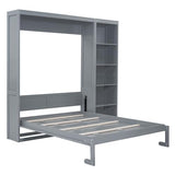 Ball & Cast Murphy Bed Queen Size with Five-Layer Cabinet,Solid Wood Storage Hidden Wall Bedframe,W/Folding Designed,Space-Saving,for Home Office,Study,Guest Room,Gray Ball & Cast