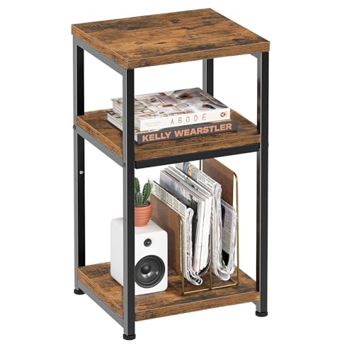 Simple Trending 3 Tier Side Table, End Table Night Stand Sofa Table Shelf for Living Room, Rustic Brown Simple Trending