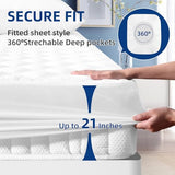 MEELUS Padded Full Mattress Protector, Breathable Waterproof Mattress Pad Cover Fitted Deep Pocket 8"-21", Soft Noiseless Mattress Cover Washable Cooling for Home Hotel Bedroom, White MEELUS