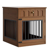 IRONCK Dog Crate Furniture, Wooden Dog Crate with Drawer and Flip-Top Storage, Indoor Dog House End Table for Small Breeds, for Living Room, Bedroom, Walnut IRONCK