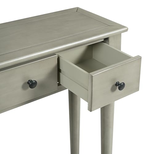 Knocbel Retro Console Table with 4 Drawers and Open Shelf, Vintage Sofa Tables with Slim Legs for Entryway Living Room 59.8" W x 11" D x 34" H Grey Wash Knocbel