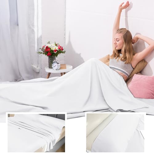 BREENHILL Double Sleeping Bag Liner，Camping Sheets & Travel Sheet, Hostels & Traveling Adult Sleep Sack for Backpacking, Hotels Lightweight Single & Double Camping Sleeping Bag Liners White BREENHILL