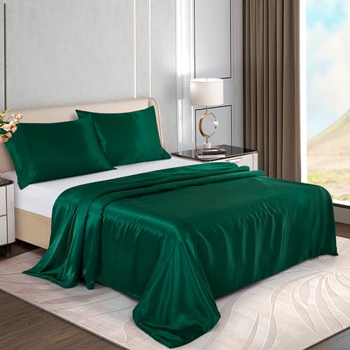Homiest 60"x80" Duvet Cover for Weighted Blanket, Dark Green Satin, Silky & Removable Zippered Duvet Cover, Full/Queen Size, 1 Count Homiest