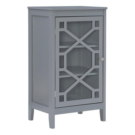 Linon Betty Small Wood Cabinet with a Glass Paneled Door and 3 Shelves in Gray Linon