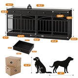 GarveeHome Dog Crate Furniture for 2 Dogs, Dog Kennel Indoor with 4 Storage Drawers and Feeding Bowls, Double Dog Crate TV Stand for Small Medium Dogs, Black GarveeHome