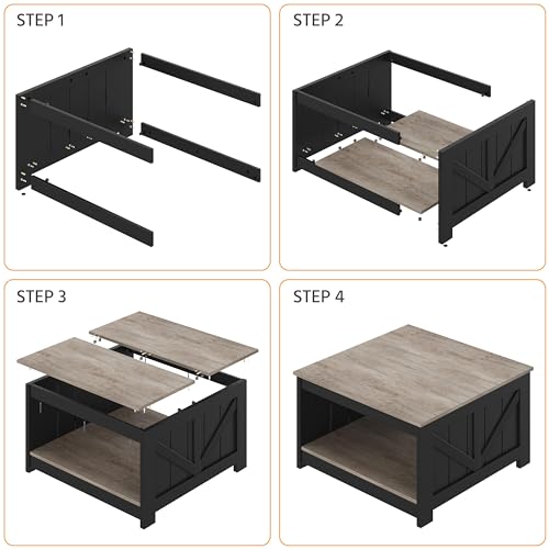 Yaheetech Farmhouse Coffee Table, Square Wooden Coffee Table for Living Room with Open Storage Shelf, 35.4 in Living Room Center Table for Home, Office, Reception Room, Gray & Black Yaheetech