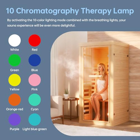 SunSwell 1-2 Person Far Infrared Wooden Sauna Room, Canadian Hemlock Indoor Dry Sauna Spa Room for Low EMF with Bluetooth Speakers and Control Panel, Whole Glass，32.28"x 32.28"x 66.14" SunSwell