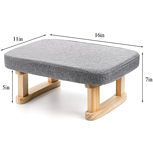 Lawei Small Footstool Ottoman, Rectangle Fabric Foot Stool Rest with Wooden Legs and Non-Slip Soft Padding, Modern Footstools Step for Couch, Desk, Office, Living Room, Bedroom, Entryway, Dogs, Gray