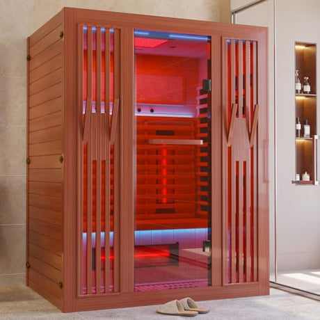 MEISSALIVVE Full Spectrum Sauna for Home, 2-3 Person Infrared Sauna with 7-Color Light Therapy & Bluetooth Speakers, Indoor Dry Heat Sauna with Red Light, Personal Luxury Spa for Home & Gym MEISSALIVVE