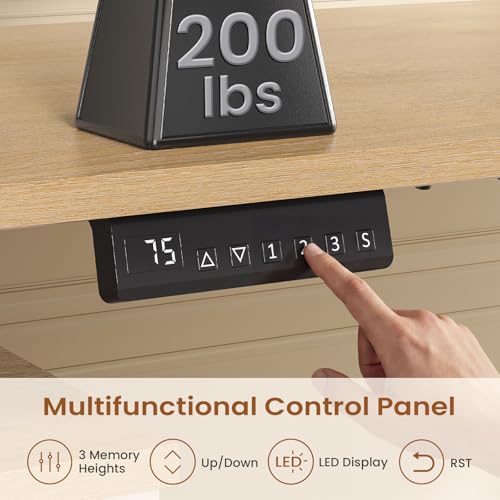 SEDETA Farmhouse L Shaped Electric Standing Desk, 70.9" x 39.4" Height Adjustable Office Executive Desk with 3 Drawers, Standing Computer Desks with Power Outlet for Home Office, Oak SEDETA