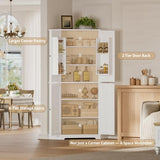 IRONCK Corner Cabinet, 72" H Kitchen Pantry Storage Cabinet, 4 Barn Doors with Storage Rack, 4 Adjustable Shelves, 6-Tier Tall Food Pantry Cabinet, Farmhouse Hutch for Kitchen Dining Room, White IRONCK