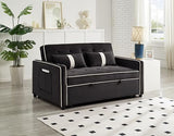 STBIGSLEP 3 in 1 Convertible Sleeper Sofa Bed, Small Couch for Living Room Bedroom with Pullout Bed Adjustable Backrest,Velvet,Loveseat Sofa Bed,Futon Couches (Black) STBIGSLEP