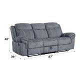 Acme Furniture Zubaida 41" x 87" Modern Velvet Reclining Sofa with USB Dock, 1 Storage Drawer, Tight Back & Seat Cushion, in 2-Tone Gray Finish Acme
