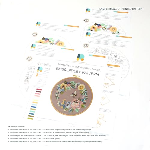 AWESOME PATTERN STUDIO Mandala Dragon EM066 - DIY Embroidery Kit Prime. Set of Threads, Needles, Stamped Cloth, Needle Threader, Embroidery Clippers and Printed Color Pattern Inside.
