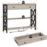Yaheetech Console Table with Power Outlets and USB Ports, Wooden Entryway Table with Drawer and Open Shelves, Narrow Sofa Tables with Metal Frame for Living Room, Couch, Hallway, Grey Yaheetech