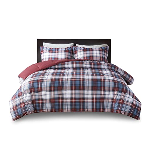 Madison Park Essentials Parkston Plaid Comforter, Matching Sham, 3M Scotchguard Stain Release Cover, Hypoallergenic All Season Bedding-Set, Twin/ Twin XL, Red, 2 Piece Madison Park