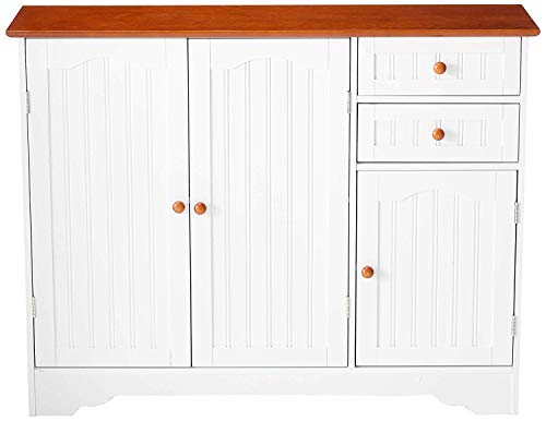 Kings Brand FURNITURE White / Walnut Finish Wood Kitchen Storage Buffet Cabinet Kings Brand Furniture
