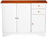 Kings Brand FURNITURE White / Walnut Finish Wood Kitchen Storage Buffet Cabinet Kings Brand Furniture