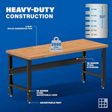 Borroughs 72" W x 30" D Heavy-Duty Industrial Workbench, Hardwood Top, 2000 LB Capacity, Adjustable Height 32-38" Borroughs
