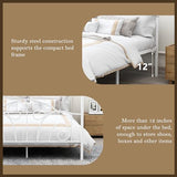 AUFANK Queen Size Four-Poster Metal Canopy Bed Frame with Headboard and Footboard Sturdy Slatted Structure No Box Spring Needed White