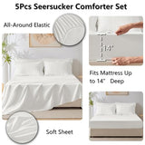 CozyLux Twin XL Seersucker Comforter Set with Sheets White 5 Pieces Bed in a Bag Twin Extra Long Luxury Soft Bedding Sets for College Dorm with Down Alternative Comforter, Sheets, Pillowcase & Sham CozyLux