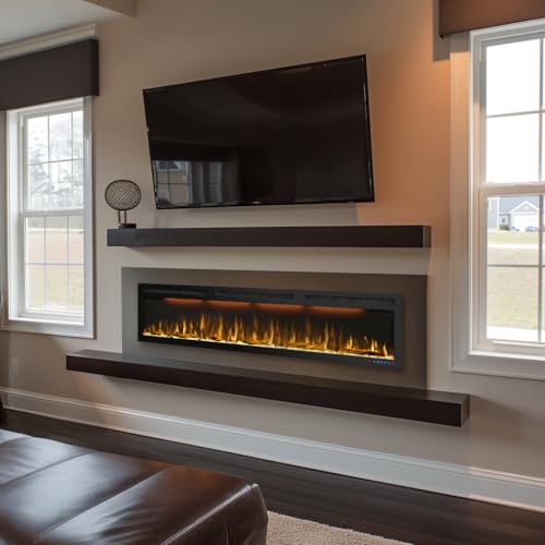 72 inches Electric Fireplace, Recessed and Wall Mounted Fireplace Heater and Linear Fireplace Inserts, Adjustable Heaing& Remote Control& Touchscreen, Multicolor Flame & Realistic logs,1500W, Black Dreamflame
