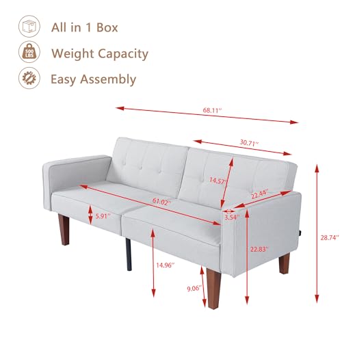 White Modern Guest Chair Sofa Recliner, Adjustable Cotton Fabric Futon Reclining Couch, Sofa Bed, Easy Assembly, Mid-Century Style Conference Seating for Office, Waiting Room, 68"L x 22.4"W x 28.7"H Generic