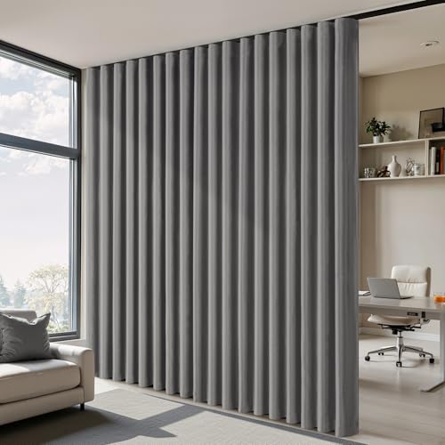 MIULEE 100% Blackout Room Divider Curtains, Extra Wide Ceiling Panel Sound Proof Thermal Insulated Privacy Drapes for Living Room Bedroom Patio, Ceiling Track, W100 x L96 Inch, Gray, 1 Panel MIULEE