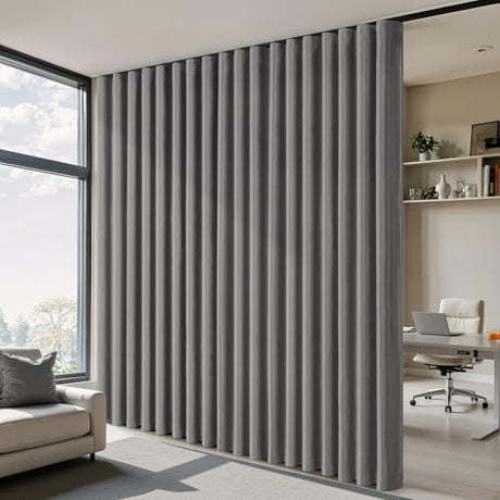 MIULEE 100% Blackout Room Divider Curtains, Extra Wide Ceiling Panel Sound Proof Thermal Insulated Privacy Drapes for Living Room Bedroom Patio, Ceiling Track, W100 x L96 Inch, Gray, 1 Panel MIULEE