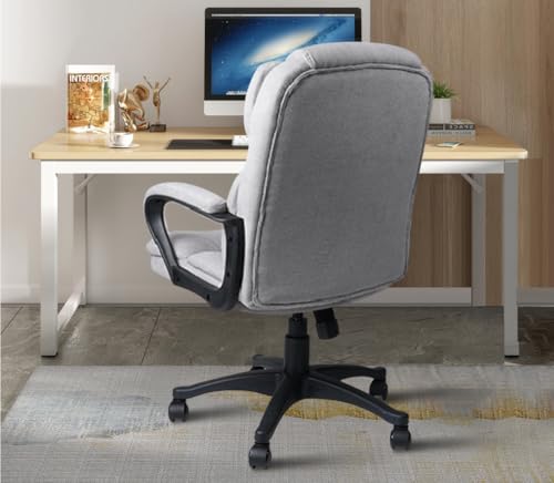 CLATINA Ergonomic Executive Cloth Office Chair, Fabric Desk Chair with Upholstered Swivel Adjustable Height Thick Padding Headrest and Armrest for Home Office Grey CLATINA