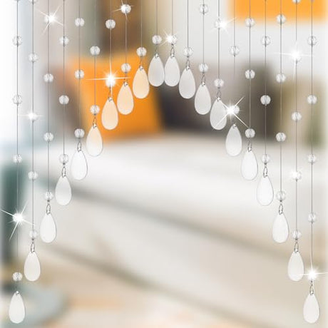 Ptwola 20 Strings Crystal Beaded Curtain, Self-Adhesive Arched Clear Crystal Glass Door Valance Hanging Stran Doorway Room Divider Partition for Home Coffee House Bedroom Restaurant Closets Windows Ptwola
