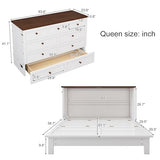 Merax Modern Farmhouse Solid Wood Murphy Bed Chest/Space Saving/Wood Slat Support/Queen,White+Walnut Merax