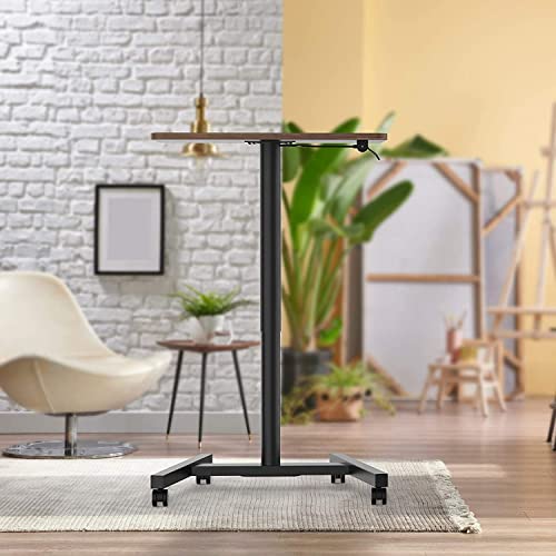 MPETAPT 28-Inch Mobile Standing Desk, Adjustable Computer Desk, Portable Standing Desk with Lockable Wheels, Rolling Table for Home Office Classroom Hospital (Walnut) MPETAPT
