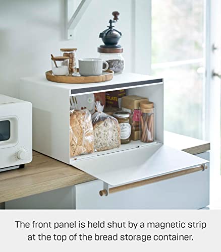 Yamazaki Home Bread Box Keeper Holder Container, Metal Bread Holder Saver, Slim Space Saving Counter Storage Steel + WoodWhite YAMAZAKI